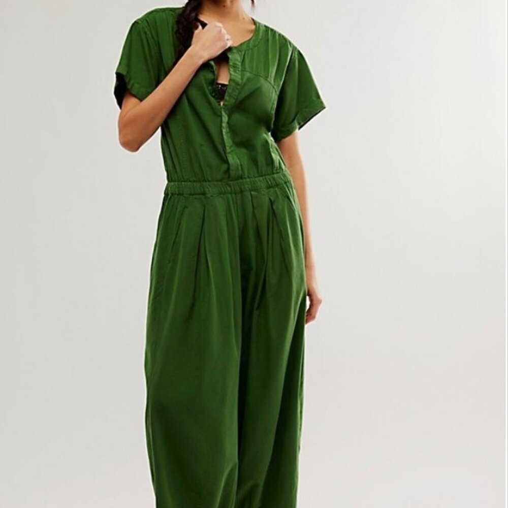 Free People Olive Green Short Sleeve Jumpsuit